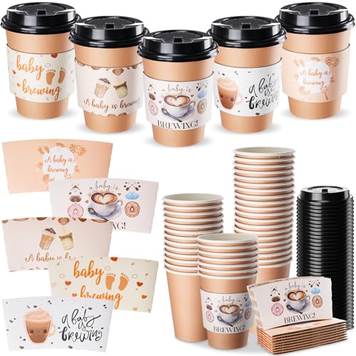 Baby Shower Coffee Cups Set with Lids & Sleeves - 25 Cute Style 12oz