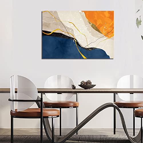 Blue and Orange Wall Art Canvas - Large Abstract Modern Artwork for Living Room and Bedroom - 36x24 Inches - Ready to Hang