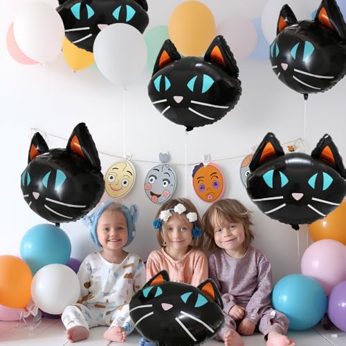 Black Cat Foil Balloon Pack - Halloween Party Decorations, Reusable Kids Balloon Set
