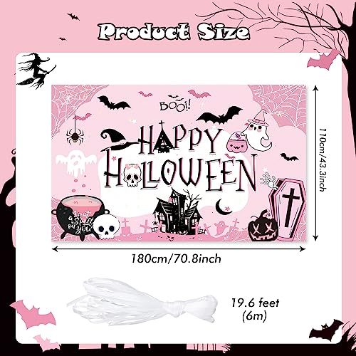 Pink Halloween Backdrop Banner for Parties - Large Birthday & Baby Shower Decorations