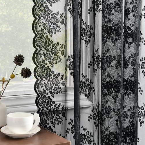 Black Lace Curtains 52x102 Inches - 2 Panels, Gothic Floral Sheer Window Treatment - Variation of THIS listing: Black / 52"W x 102"L