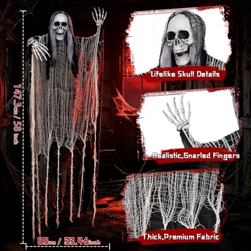 Halloween Hanging Skeleton Decorations Set - Outdoor Indoor Yard Spooky Ghosts 58" & 43"