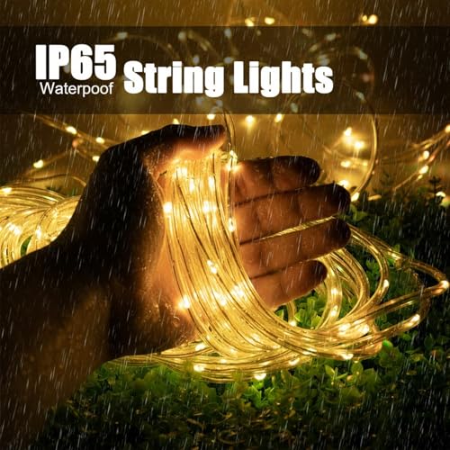 Solar Rope Lights Outdoor Waterproof 72FT 200 LED Warm White - Garden Patio Yard