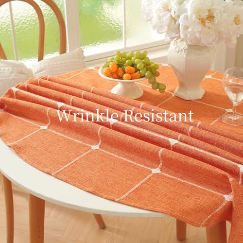 Burnt Orange Round Linen Tablecloth 53 Inch Fall Dining Cover with Variation