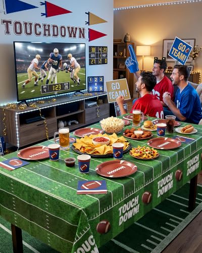 Football Plastic Tablecloth 54x108 Inch - Disposables for Rectangle Tables - 8 Pack