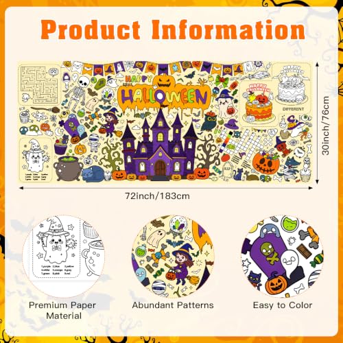 Black Halloween Coloring Tablecloth - 72 x 30 Inch Kids Party Craft Activity