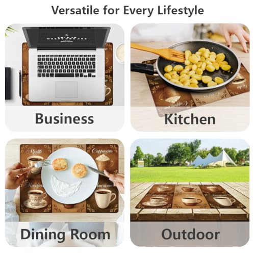 Coffee Pattern Faux Leather Placemats Set of 4 - Waterproof & Heat Resistant