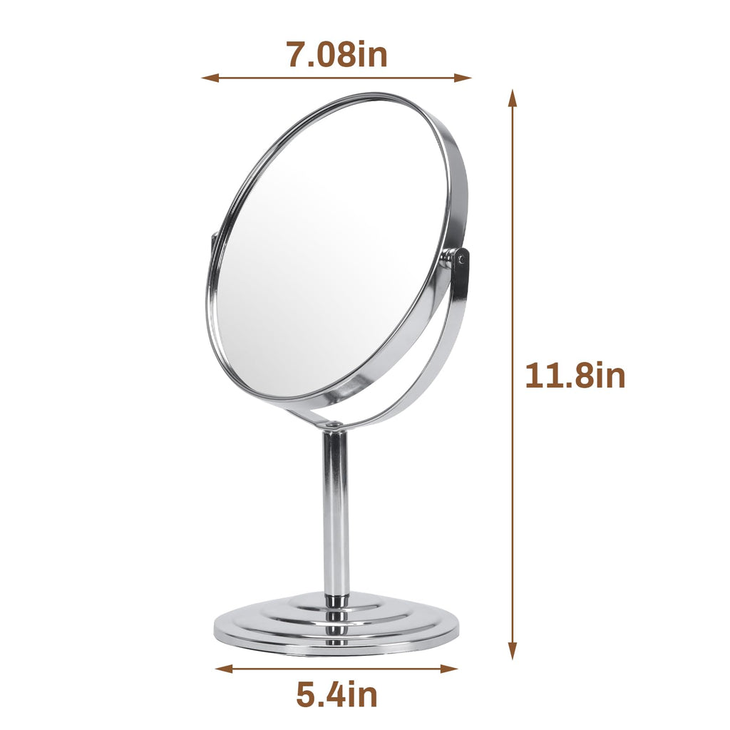 Wtrgas 1X 3X Magnifying Makeup Mirror Vanity Mirror for Tabletop, Silver 7 Inch Standing Bathroom Cosmetic Mirror, Portable Double Sided Magnification Mirror