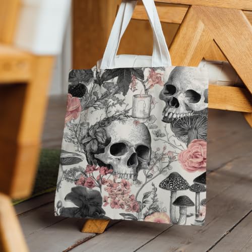 FDHSPAAM Canvas Tote Bag - Spooky Flower Skull Mushroom Variation Large Capacity