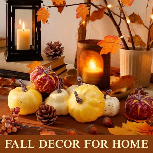 Fake Pumpkin Decor Set - Fall Halloween Thanksgiving Table Decorations with Mini Pumpkins Acorns Pine Cones Berries - Style 1