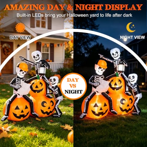 5FT Skeleton Inflatable Halloween Outdoor Decoration with Pumpkins and LED Lights