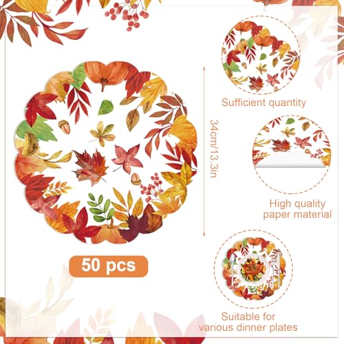 Redleaf 50Pcs Autumn Maple Leaf Round Paper Placemats - Thanksgiving Fall Table Mats