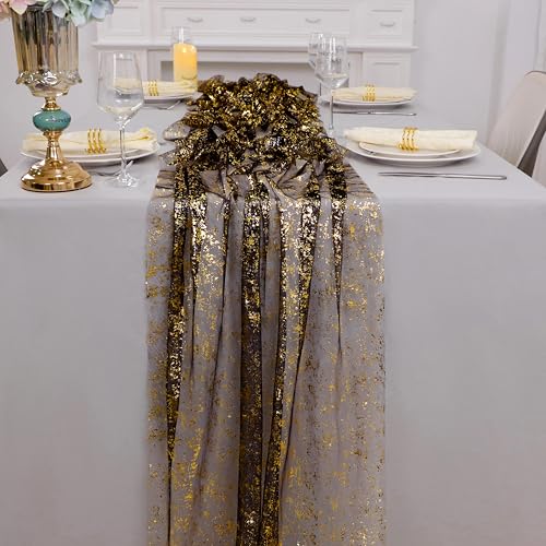 Black and Gold Cheesecloth Table Runner Set - 10FT 6 Pcs Sparkle Mesh for Party & Wedding