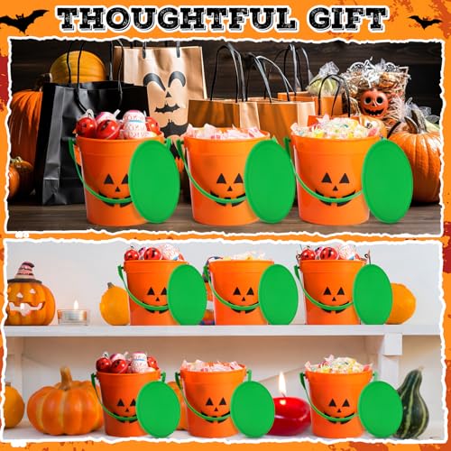 Halloween Pumpkin Trick or Treat Buckets Set - 24 Portable Plastic Jack-O-Lantern Totes