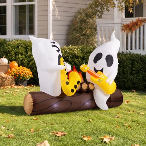 6 Ft Halloween Inflatable Ghosts with Built-In LED Lights and Campfire Music Decor
