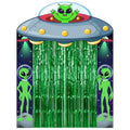 Alien Party Decorations Set - UFO Banner, Green Fringe Curtains & Alien Signs