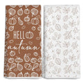 Fall Line Art Neutral Pumpkin Kitchen Decor Dish Towels Set of 2 - Color 12