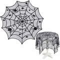 40-Inch Halloween Spider Web Round Tablecloth - Black Lace Spooky Decor