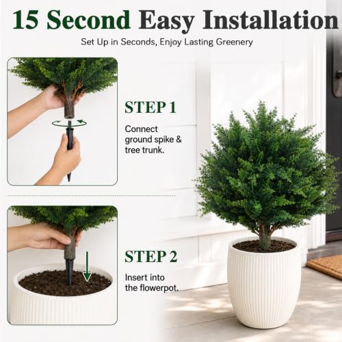 Artificial Topiary Trees Outdoor Indoor Faux Bushes Set of 2 22in Pine Green