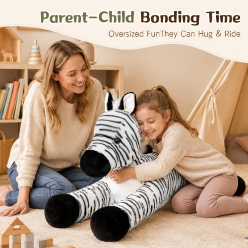 Giant Zebra Stuffed Animal Pillow - 43.3 Inch Soft Plush Body Pillow for Kids & Adults - Zebra Variation