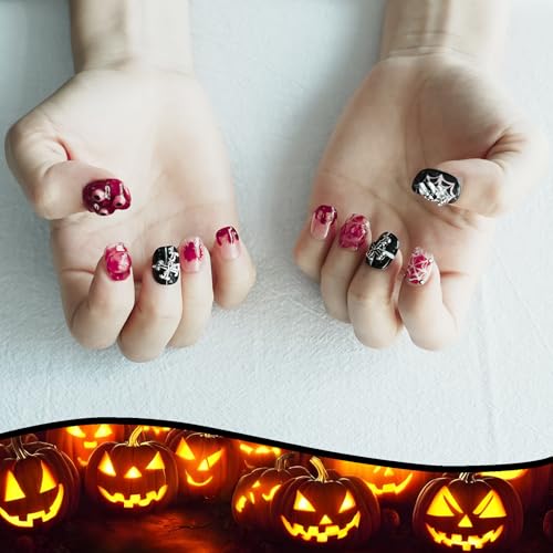 Halloween Monster Handmade Goth Short Square Press-On Nails - M