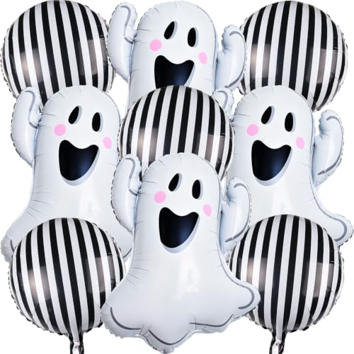 Halloween Ghost and Striped Balloons Set - 9 Pieces 18 Inch Foil Decorations
