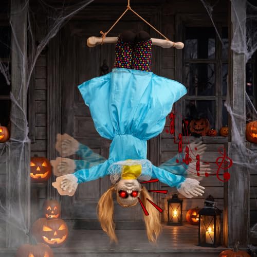 Scary Halloween Hanging Doll with Flailing Arms, Glowing Red Eyes & Spooky Sounds