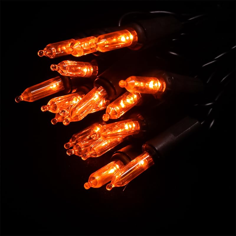 Orange LED Halloween String Lights - 35 Count, Indoor/Outdoor, Connectable, 11 Feet Black Wire