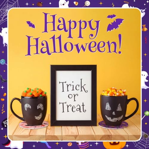 Halloween Coasters Set - 16 Spooky Ghost Pumpkin Bat Skull Drink Mats - Non-Slip 4 Inch Round PVC Party Supplies