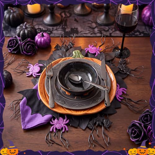 Halloween Placemats Set of 4 - Black Leaf Halloween Table Decor