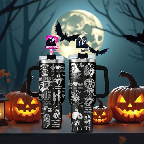 15PCS Halloween Ghost Straw Covers for Stanley Cups - Reusable Silicone Toppers