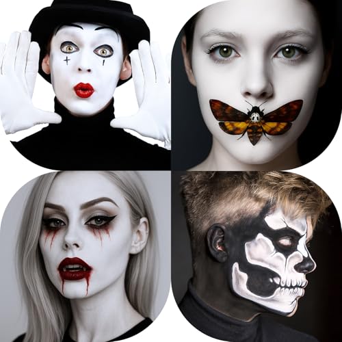 Clown White Face & Body Paint Kit - Water-Based Non-Toxic Halloween Costume Makeup - Variation: White