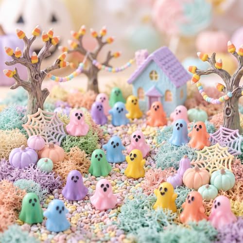Halloween Mini Resin Ghost Figurines Set - Pastel Tiny Decor Collectibles