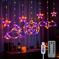 BeePeep Halloween Window Lights Decorations - Orange & Purple Curtain LED Set - 8.5FT with Remote & Timer