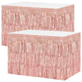 2 Pack Rose Gold Foil Fringe Table Skirts for Party Decorations - 29.5x108 Inch