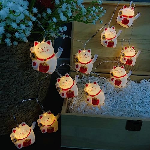 Lucky Cat Fairy String Lights - 10 LED Battery Operated Cat-Shaped Lights for Kids Room & Party Decor