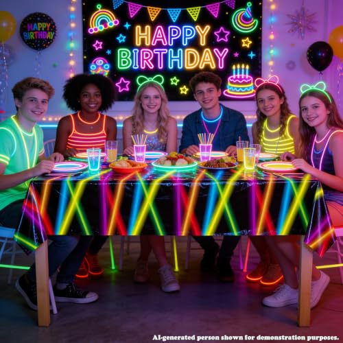 Multi Color Glow in the Dark Party Tablecloths 4 Pack Neon Disposable 51x86 inches