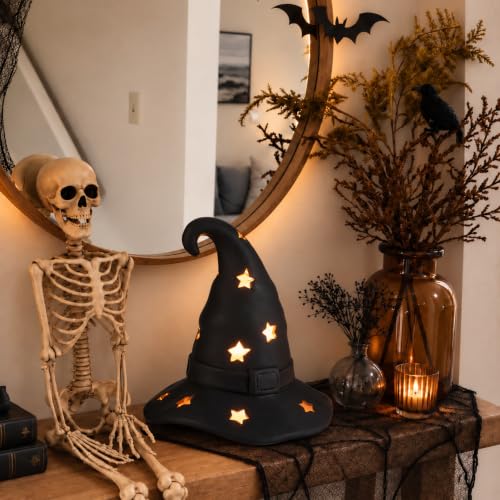 Halloween Terracotta Witch Hat Tea Light Holder Outdoor Decor