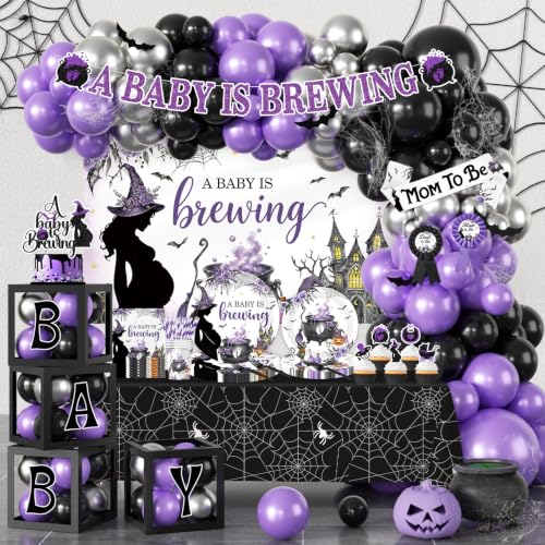 Halloween Baby Shower Decorations Kit - A Baby Is Brewing Theme, Halloween Variation