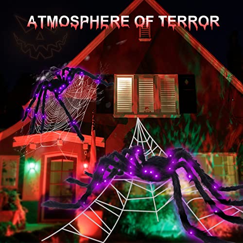 Halloween Spider Decorations Light Up 4ft Giant Spiders - Black & Purple (2 Pack) - HalloweenB