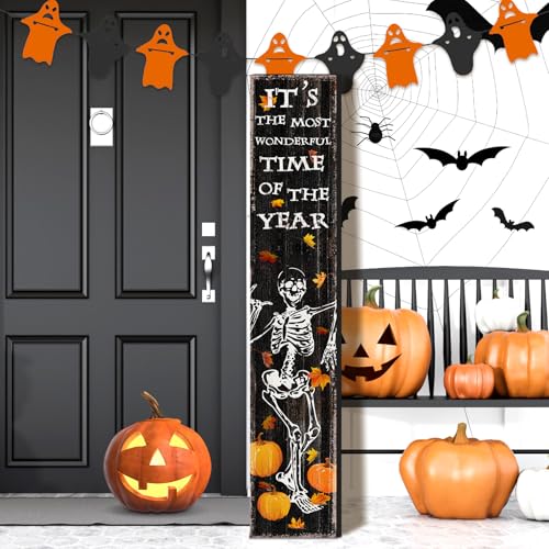 Halloween Skeleton Porch Sign - 41.7 Inch Wooden Yard Door Decor