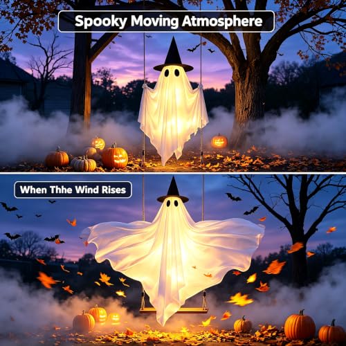 5FT Glowing Ghost Halloween Outdoor Decor with Flash Light Modes & Wind Effect