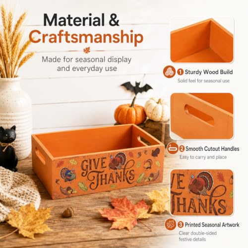 Halloween Candy Bowl Trick or Treat Holder Wooden Double Sided Decor