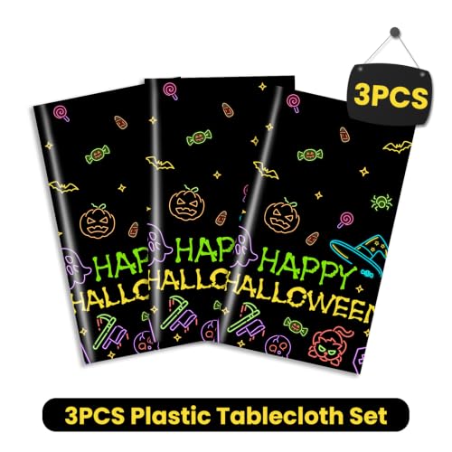 Halloween Neon Witch Tablecloths - 3 Pack, Waterproof & Disposable