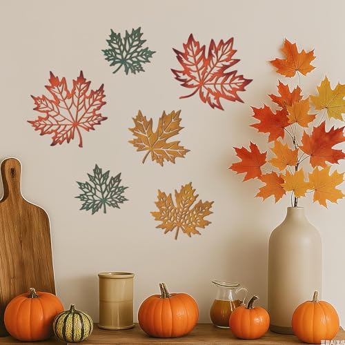 AceOrbit 6 Pcs Maple Leaves Metal Wall Art Fall Decor - Farmhouse Rustic Style with 3 Sizes