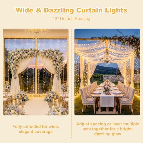 Warm White 900 LED Curtain Lights 9.5x29.5ft Outdoor Indoor String Decor