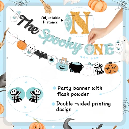 Halloween Birthday Banner & Hanging Decorations Kit - Ghost, Pumpkin, Bat Streamers, Blue Theme