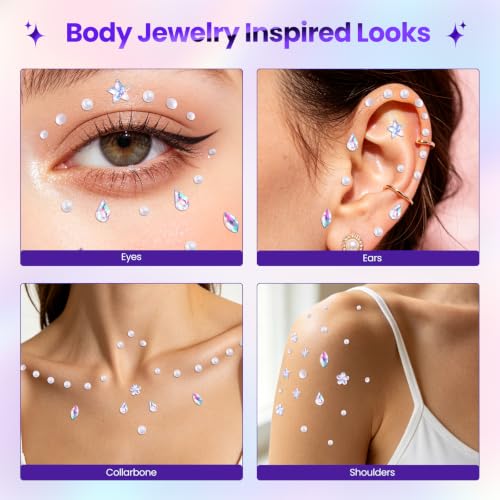 Self-Adhesive Pearl Face Gems and Body Rhinestones for Festivals & Makeup