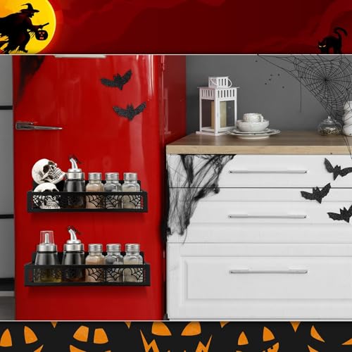 Magnetic Spice Rack Set for Refrigerator - Black Spider Web Design, 2 Pcs
