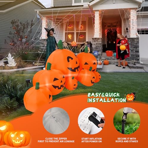 8FT Long Halloween Inflatable Pumpkin Patch with LED Lights - Outdoor Yard Decor